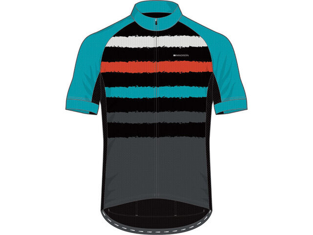 MADISON Sportive youth short sleeve jersey, torn stripes blue curaco/chilli red click to zoom image