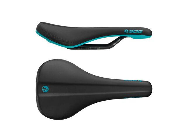 SDG COMPONENTS Bel Air 3.0 Lux-Alloy Rail Saddle Black Microfibre Top / Turquoise Base click to zoom image