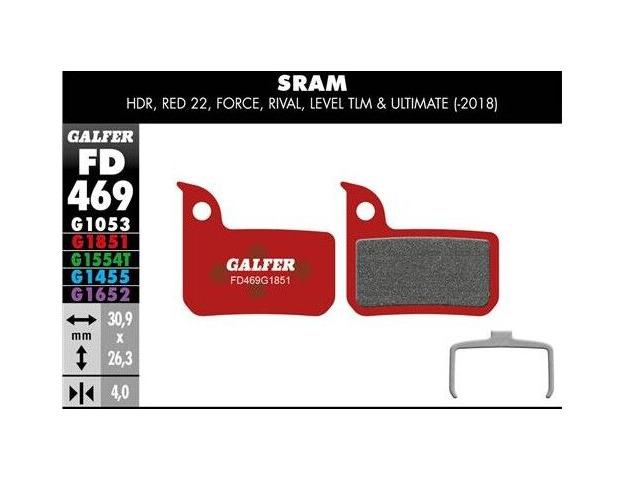 GALFER Sram Red - Force - Rival Advanced - Metal - Sintered Disc Brake Pads FD469G1851 click to zoom image