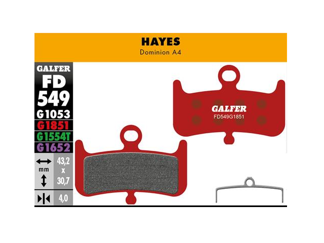 GALFER Hayes Dominion A4 Advanced - Metal - Sintered Brake Pad (Red) FD549G1851 click to zoom image