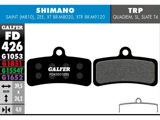GALFER Shimano XT M8020 4 Piston Standard Disc brake pad (black) FD426G1053 click to zoom image