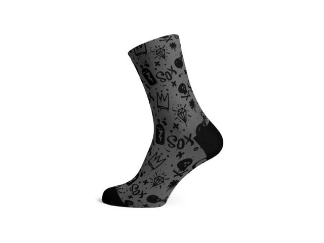 SOX FOOTWEAR Doodle Grey Crew Style Premium Cycling Sock click to zoom image