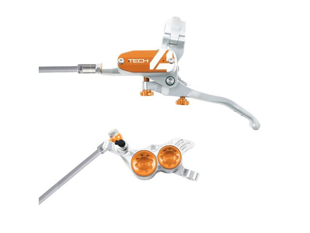 HOPE Tech 4 V4 in Silver - Orange with braided hose click to zoom image