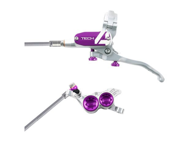 HOPE Tech 4 V4 in Silver - Purple with braided hose click to zoom image